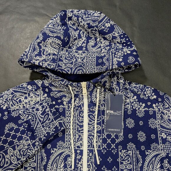 Polo Ralph Lauren Golf Half Zip Hoodie Men's Small All Over Paisley Print Navy